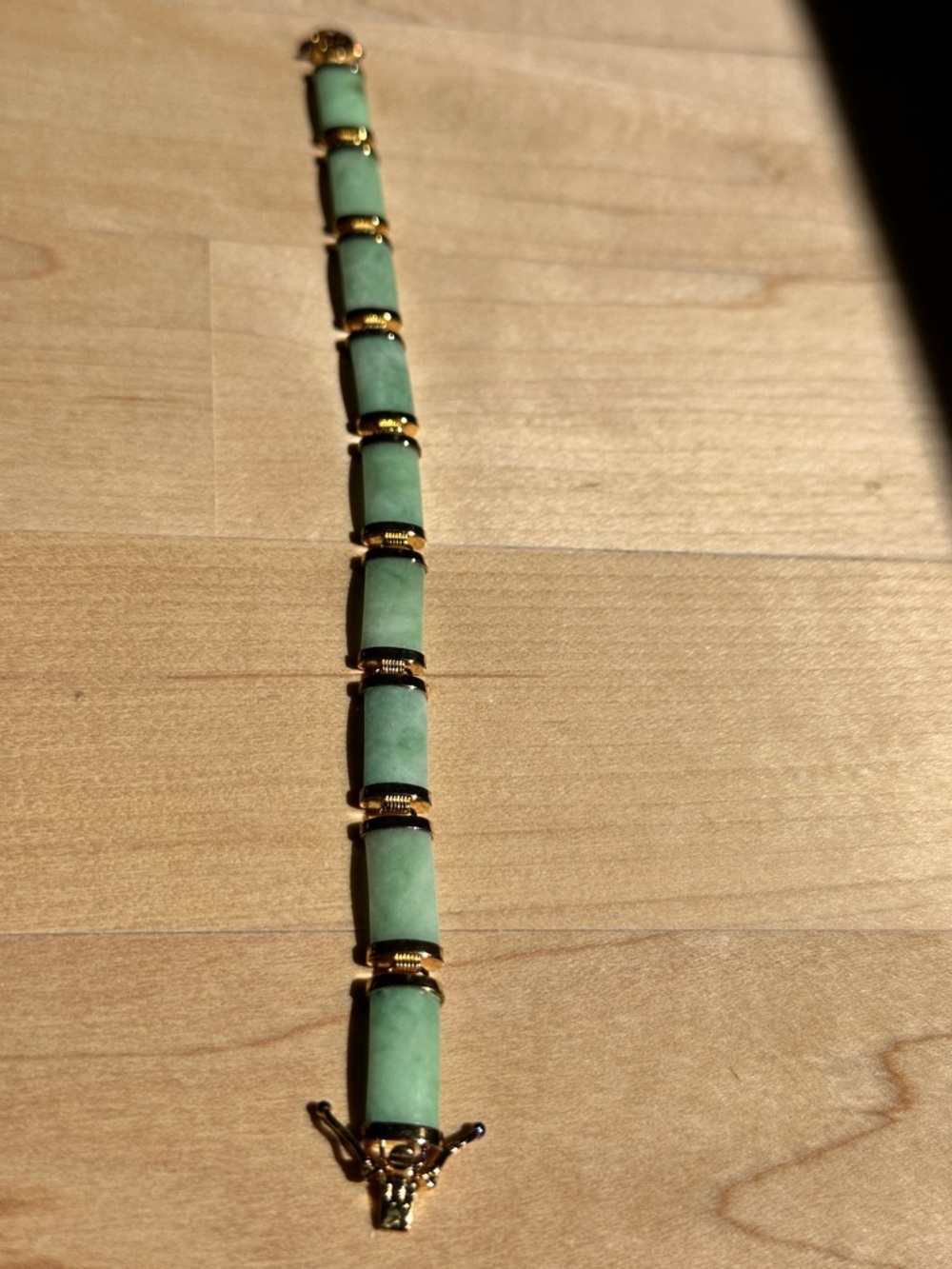 Jade & 10k gold plate link bracelet by Paj